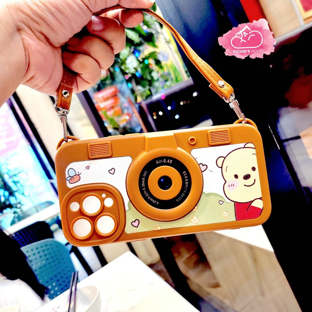 CASE IPHONE Máy Chụp Ảnh Da Có Dây Đeo Sang Chảnh (2 màu)