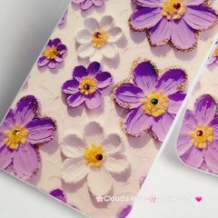 Case Ốp điện thoại iPhone Hoa Hologram Tím - Trắng Nền Trắng Đính đá Camera iPhone 11/12/13/14/15/pro/Promax