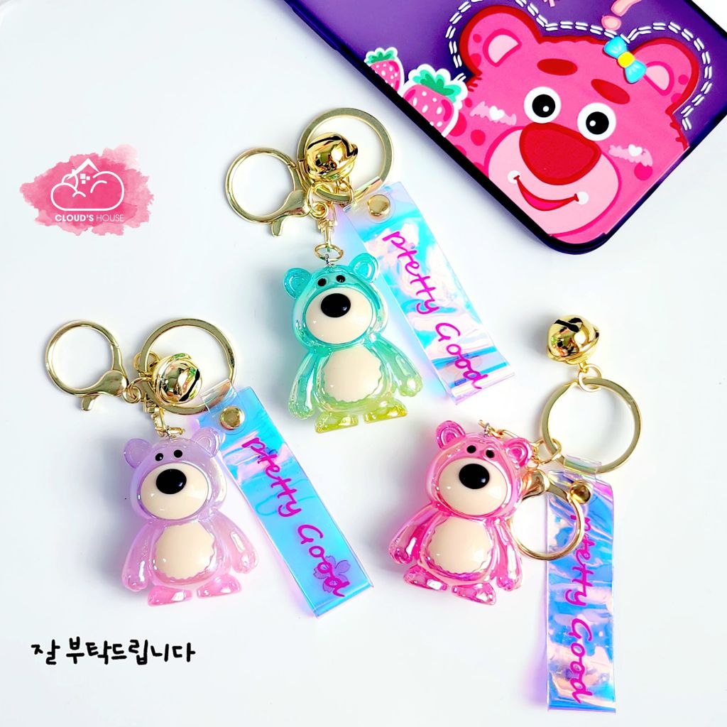 MÓC KHÓA GẤU DÂU LOTSO Hologram Bling bling