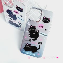 Case Ốp điện thoại iPhone Mèo Đen Kitten Nhám Hologram ánh bạc iPhone 11/12/13/14/15/Pro/Promax