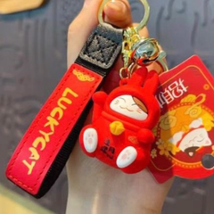 Móc khoá Mèo may mắn Cosplay thỏ  - Dây phối da LUCKY - TẾT