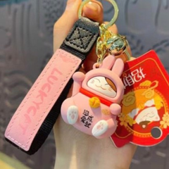 Móc khoá Mèo may mắn Cosplay thỏ  - Dây phối da LUCKY - TẾT