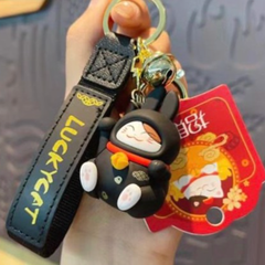 Móc khoá Mèo may mắn Cosplay thỏ  - Dây phối da LUCKY - TẾT