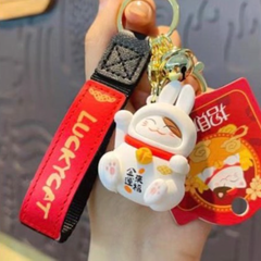 Móc khoá Mèo may mắn Cosplay thỏ  - Dây phối da LUCKY - TẾT