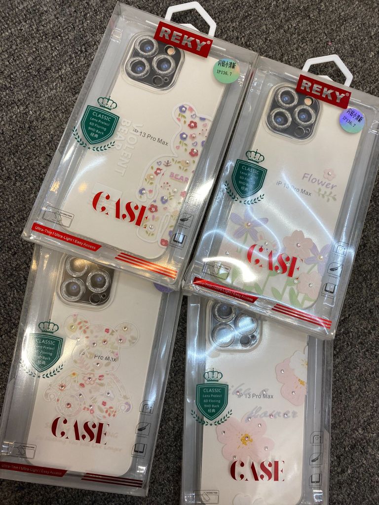Case Ốp điện thoại iPhone Trong Hình Hoa Viền Cam Bảo Vệ Đính Đá (Hộp REKY) iPhone 12/13/Pro/Promax