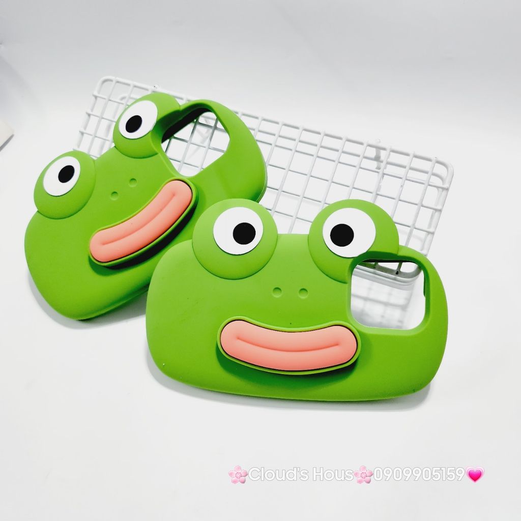 Case Ốp điện thoại iPhone Su dẻo Ếch Môi Dày 3D Nổi Xanh & Hồng iPhone 11/12/13/14/15/Pro/Promax