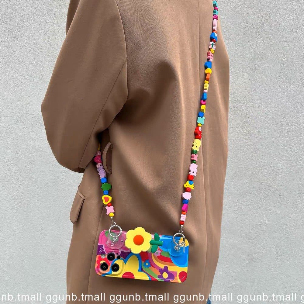 Case Ốp điện thoại iPhone Hoa Chống dựng có dây đeo iPhone 11/12/13/14/Pro/Promax