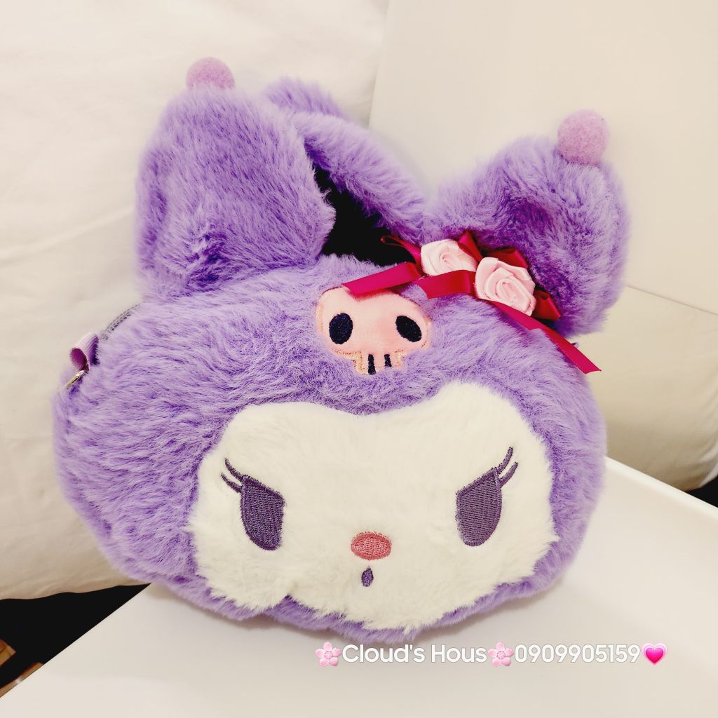 Túi xách Kuromi kẹp nơ lông xù