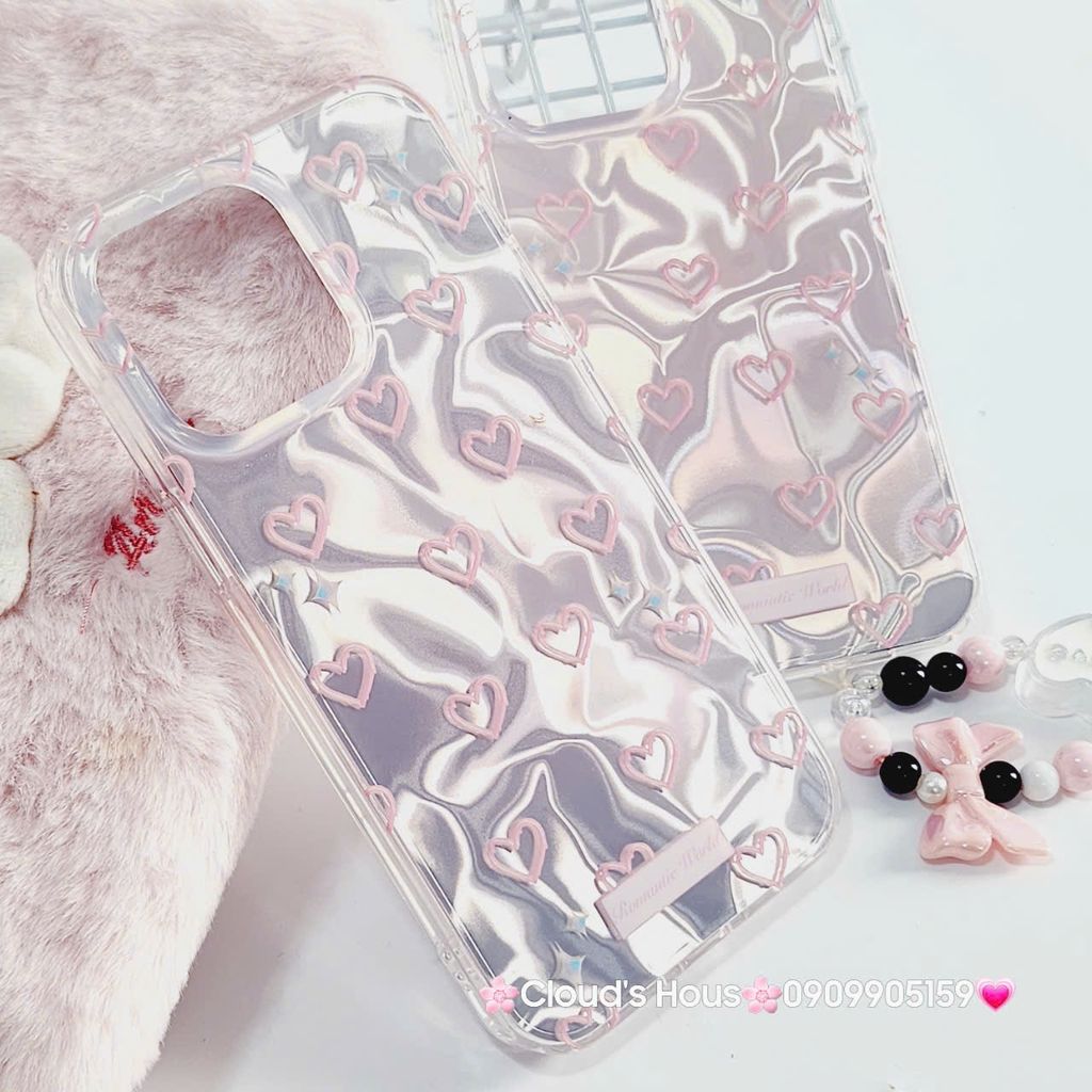 Case Ốp điện thoại iPhone Tim Hồng Ánh Bạc Hồng Hologram iPhone 12/13/14/15/Pro/Promax