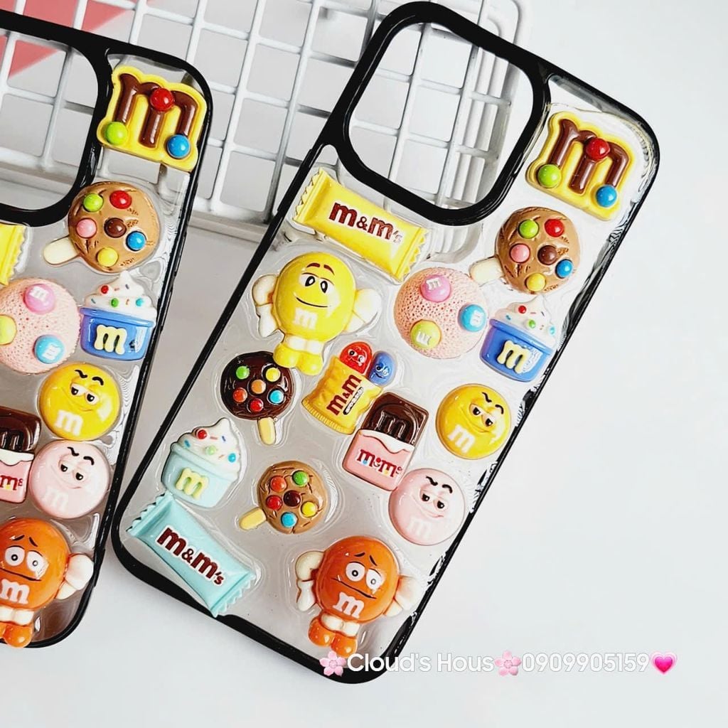 Case Ốp điện thoại iPhone Trong Icon Nổi Kẹo M&M Khổng Lồ iPhone 12/13/14/15/Pro/Promax