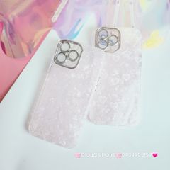 Case Ốp điện thoại iPhone Tim Hồng Ánh Xà Cừ Đính đá bảo vệ camera iPhone 11/12/13/14/15/Pro/Promax