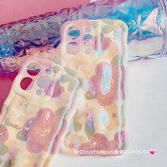 Case Ốp điện thoại iPhone HOA Hologram nền vàng Nổi Viền Gợn Sóng iPhone 12/13/14/15/Pro/Promax
