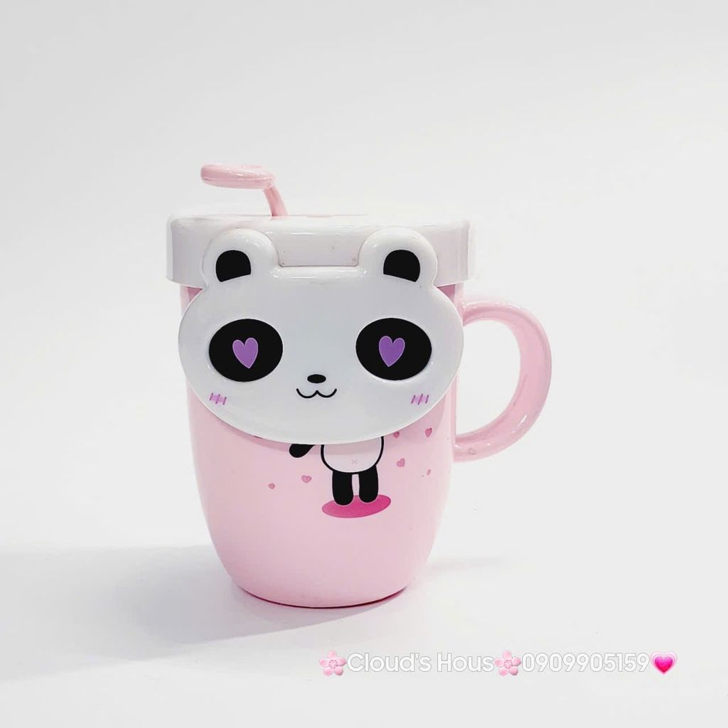 Ly Nước Nhựa Gấu Panda Kèm Muỗng