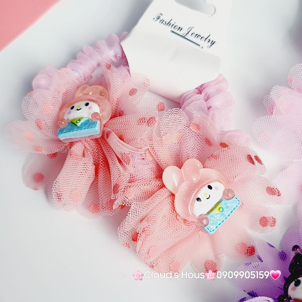 Đồ cột tóc dây thun ren Charm hoạt hình (cặp)