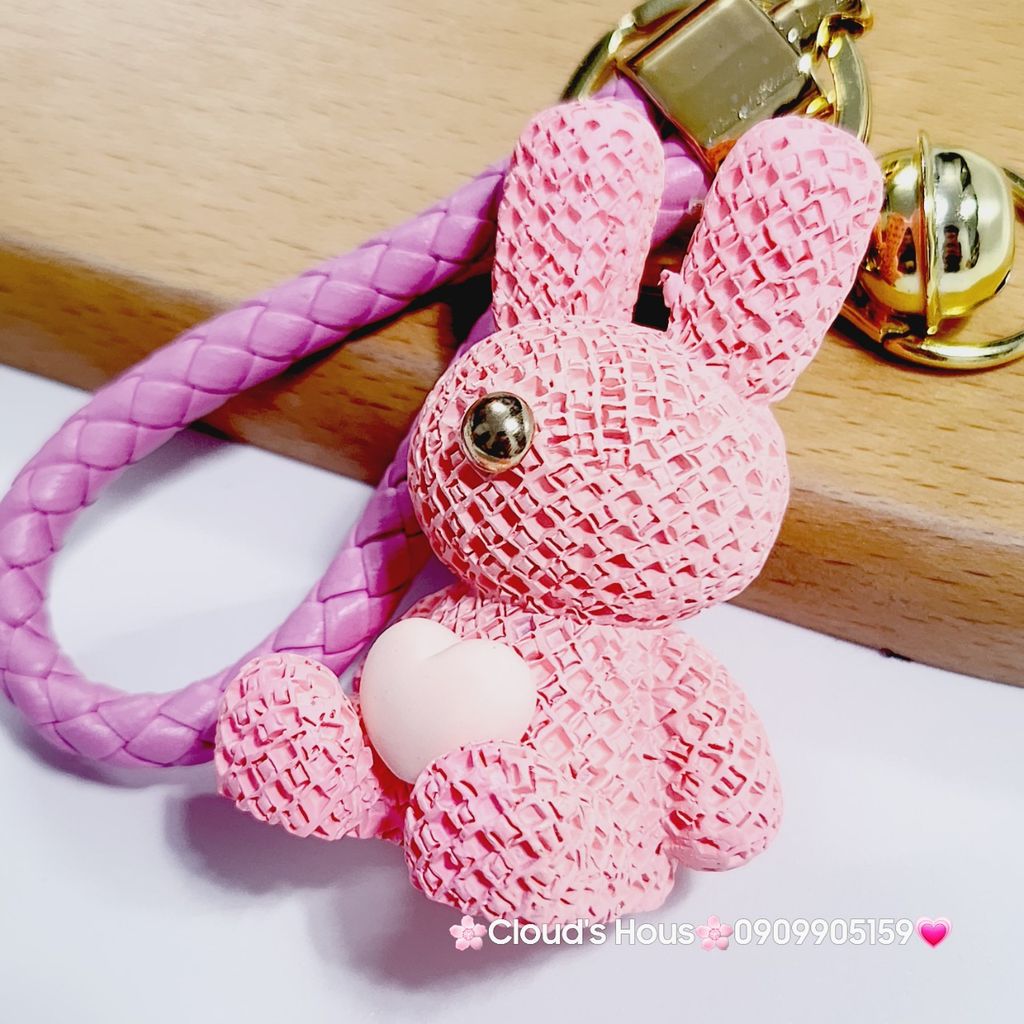 Móc Khóa Con Vật Thỏ Dây Da Trái Tim