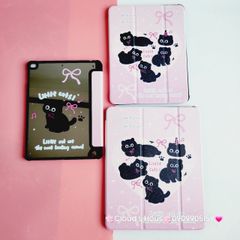 Case Ốp Bao da iPad Mèo Đen Nền Hồng Little Cats Lưng Gương iPad 9.7/10/10.2/10.5/10.9/11/12.9inch