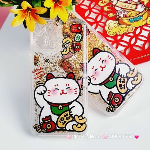 Case Ốp điện thoại iPhone Mèo May Mắn Nước Bling Bling iPhone 11/12/13/14/15/Pro/Promax - TẾT