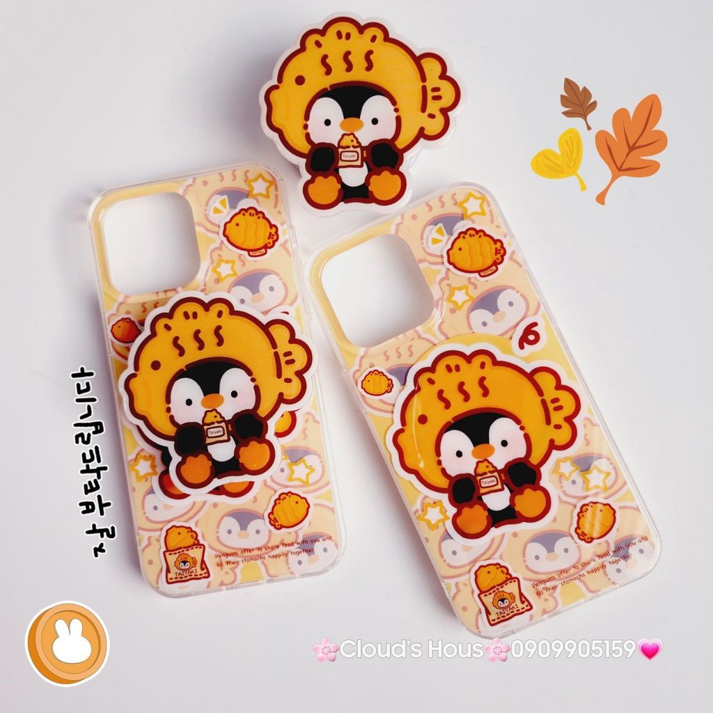 Case Ốp điện thoại iPhone Magsafe Chim Cánh Cụt Đội Mũ Cá Kèm Popsocket Nam Châm iPhone 11/12/13/14/15/Pro/Promax