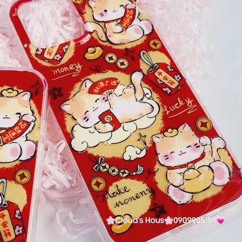 Case Ốp điện thoại iPhone Mèo May Mắn Good Luck Tết Kèm Popsocket Nam Châm iPhone 11/12/13/14/15/Pro/Promax