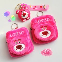 Bóp móc khoá Gấu dâu Lotso Vải bông nhung ( Tặng Kèm Tai Nghe)