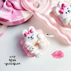 Case Ốp điện thoại iPhone Thỏ Hồng Kute + popsocket Chất phao Viền gợn sóng iPhone 11/12/13/14/Pro/Promax