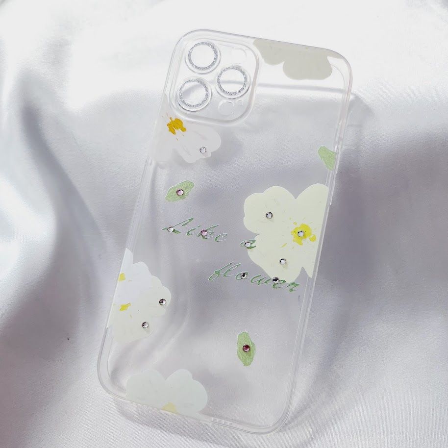 Case Ốp điện thoại iPhone Trong Hình Hoa Viền Cam Bảo Vệ Đính Đá (Hộp REKY) iPhone 12/13/Pro/Promax