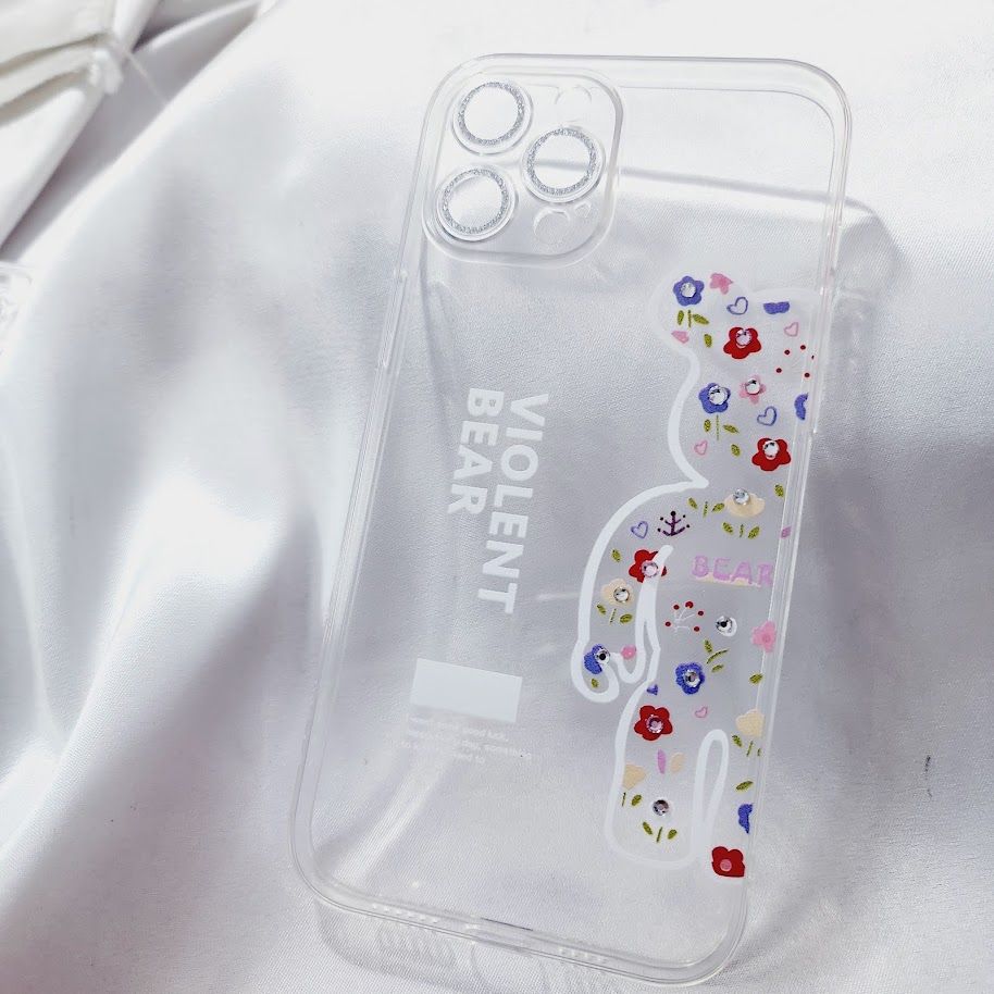 Case Ốp điện thoại iPhone Trong Hình Hoa Viền Cam Bảo Vệ Đính Đá (Hộp REKY) iPhone 12/13/Pro/Promax