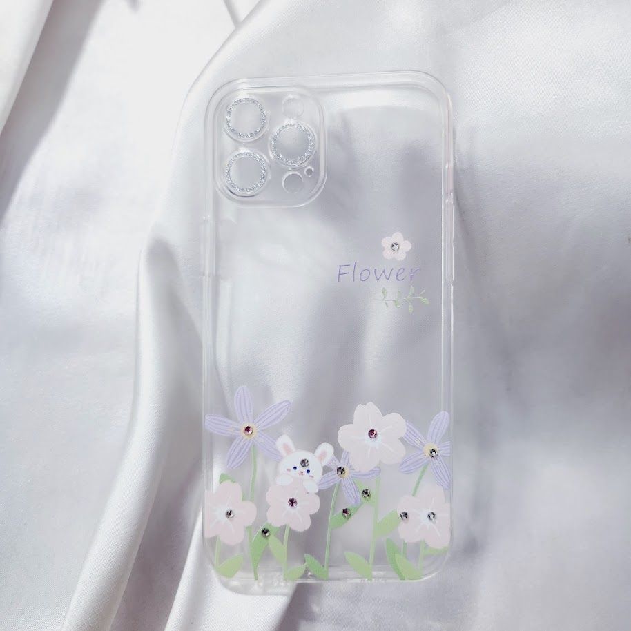 Case Ốp điện thoại iPhone Trong Hình Hoa Viền Cam Bảo Vệ Đính Đá (Hộp REKY) iPhone 12/13/Pro/Promax
