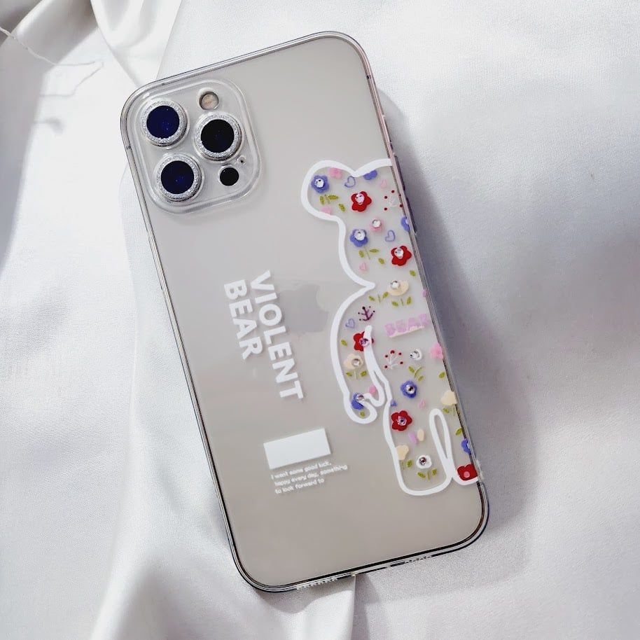 Case Ốp điện thoại iPhone Trong Hình Hoa Viền Cam Bảo Vệ Đính Đá (Hộp REKY) iPhone 12/13/Pro/Promax