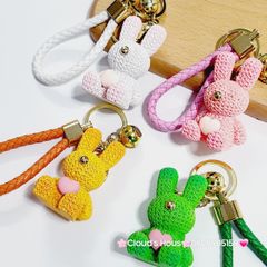 Móc Khóa Con Vật Thỏ Dây Da Trái Tim