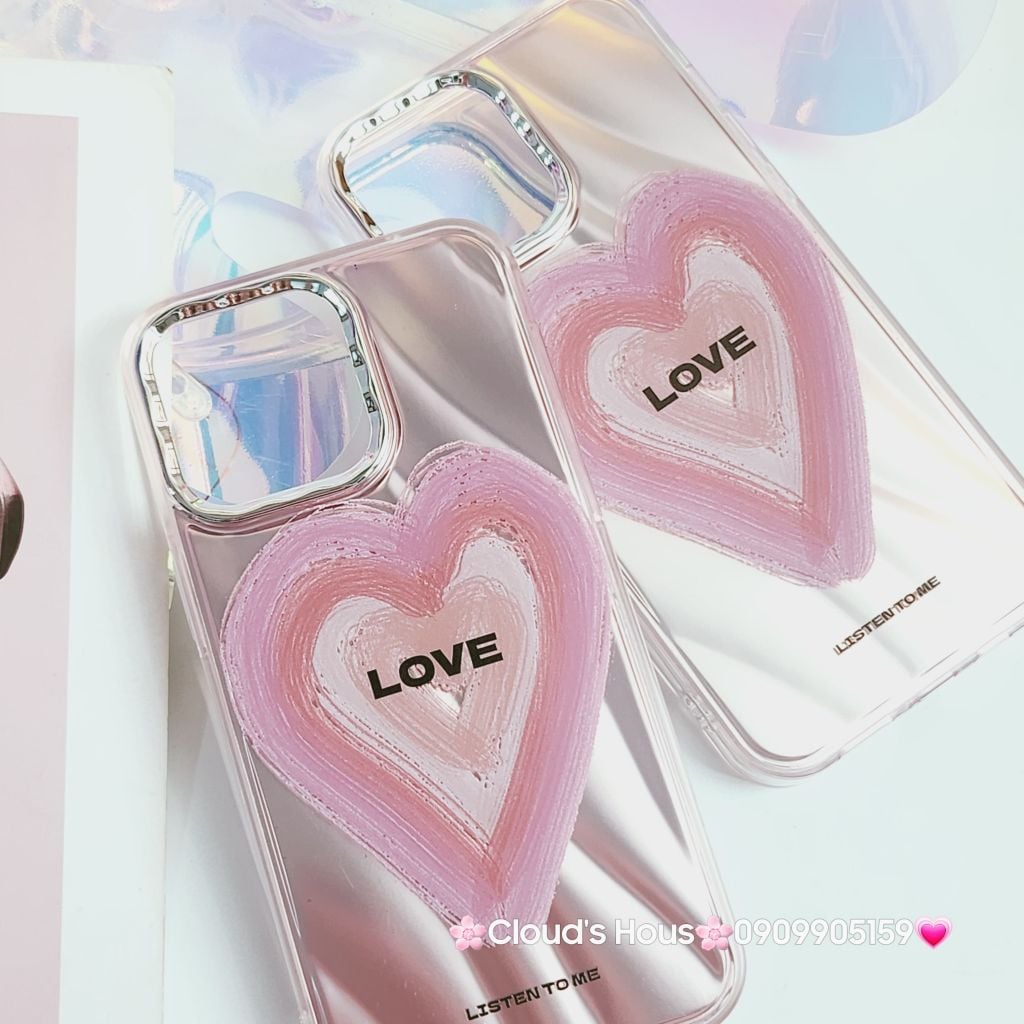 Case Ốp điện thoại iPhone Trái tim Love ánh hồng iPhone 11/12/13/14/15/Pro/Promax