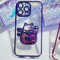 Case Ốp điện thoại iPhone Mèo Trong Hạt Bling Bling viền màu iPhone 11/12/13/14/15/Pro/Promax - TẾT