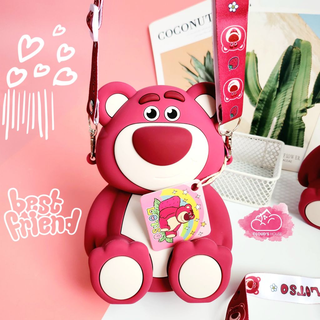 TÚI ĐEO CHÉO SILICONE GẤU DÂU LOTSO Màu đậm Chính Hãng Disney