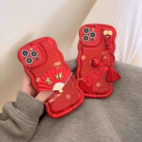 Case Ốp điện thoại iPhone Phao Viền gợn sóng Popsocket Quạt/ Tua rua chuông iPhone 11/12/13/14/Plus/Pro/Promax - TẾT
