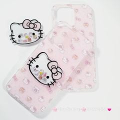 Case Ốp điện thoại iPhone Hello Kitty Nền Hồng PopSocket iPhone 12/13/14/15/16/Pro/Promax