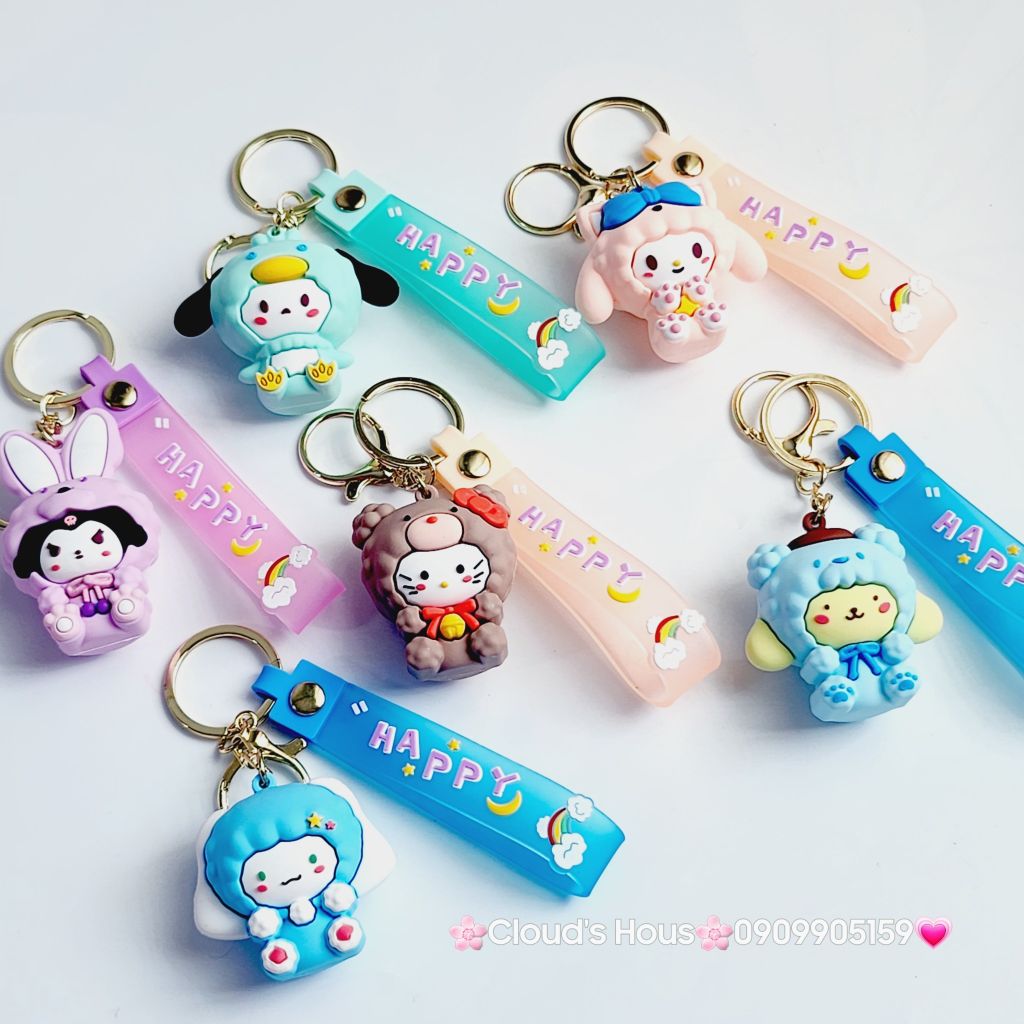 Móc khóa Gấu và Thỏ đầu xù Happy