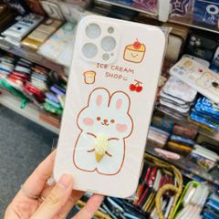 Case Ốp điện thoại iPhone Gấu và thỏ ôm kem icon nổi 3D nhám da iPhone 7+/X/XSm/11/11Promax/12/12Pro/12Promax