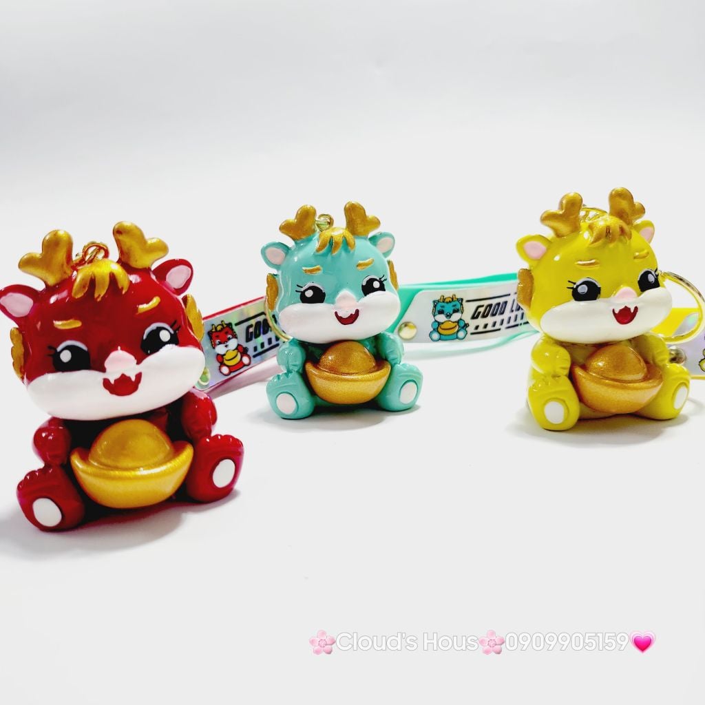 Móc Khóa Rồng Cầm Thỏi Vàng TẾT - Dây Good Luck