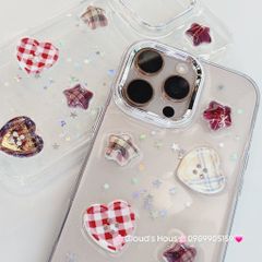 Case Ốp điện thoại iPhone Trong Icon Nổi Trái Tim Ngôi Sao Bling Bling Case iPhone 12/13/14/15/16/Pro/Promax