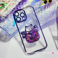 Case Ốp điện thoại iPhone Mèo Trong Hạt Bling Bling viền màu iPhone 11/12/13/14/15/Pro/Promax - TẾT