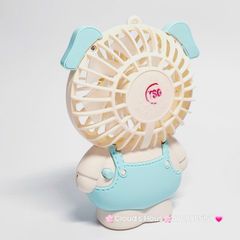 Quạt Cầm Tay Tai rời Heo - Thỏ mặc váy yếm xanh
