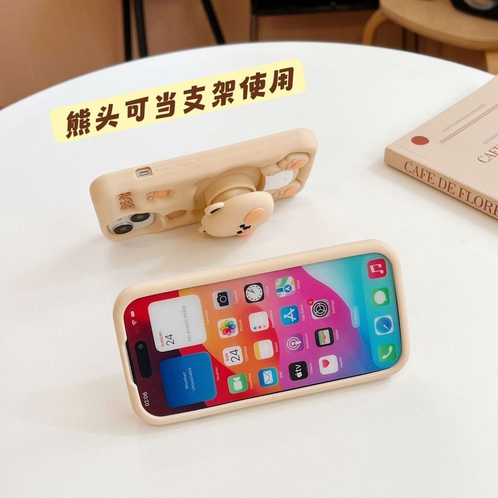 Case Ốp điện thoại iPhone Su dẻo Gấu Nâu 3D Kèm Popsocket iPhone 6P/7P/8P/X/Xs/XSmax/11/12/13/14/15/Pro/Promax