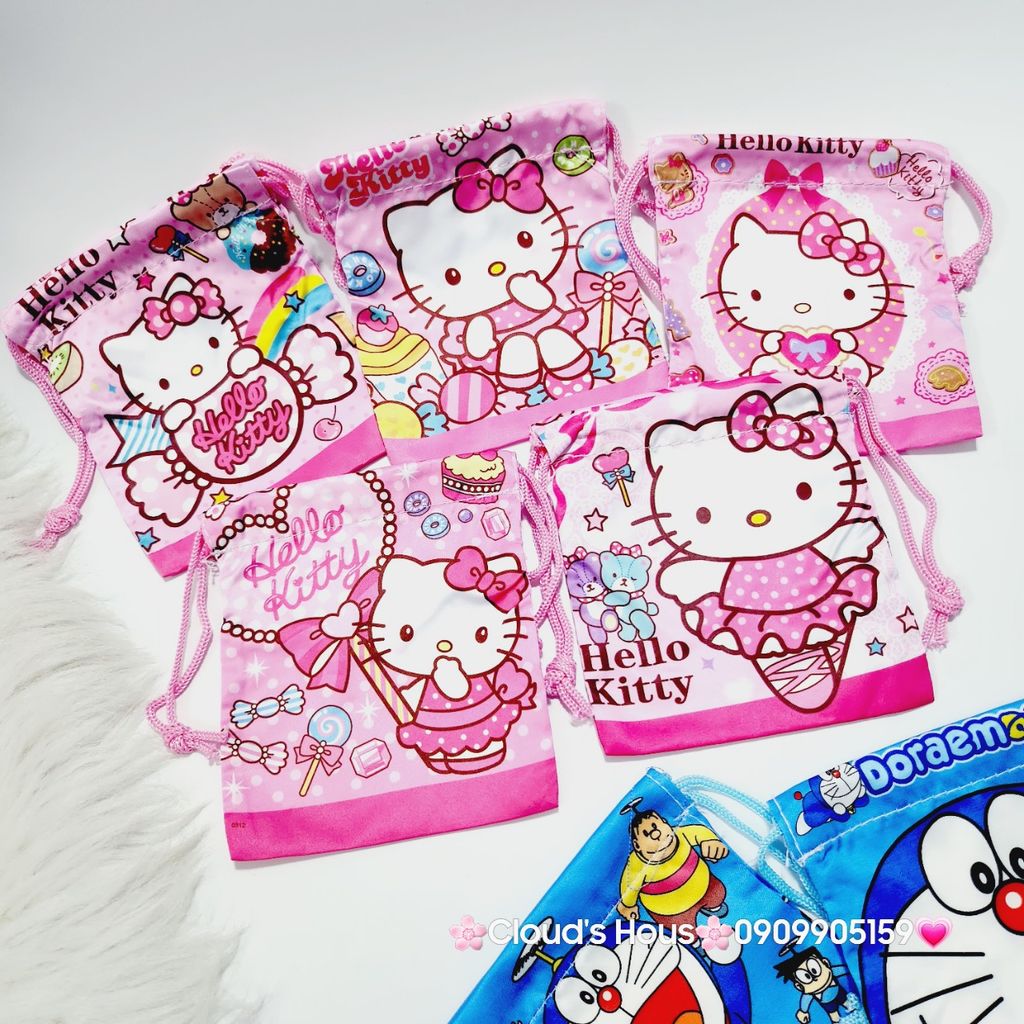 Túi Vải Dây Rút mini Hello Kitty & Doraemon
