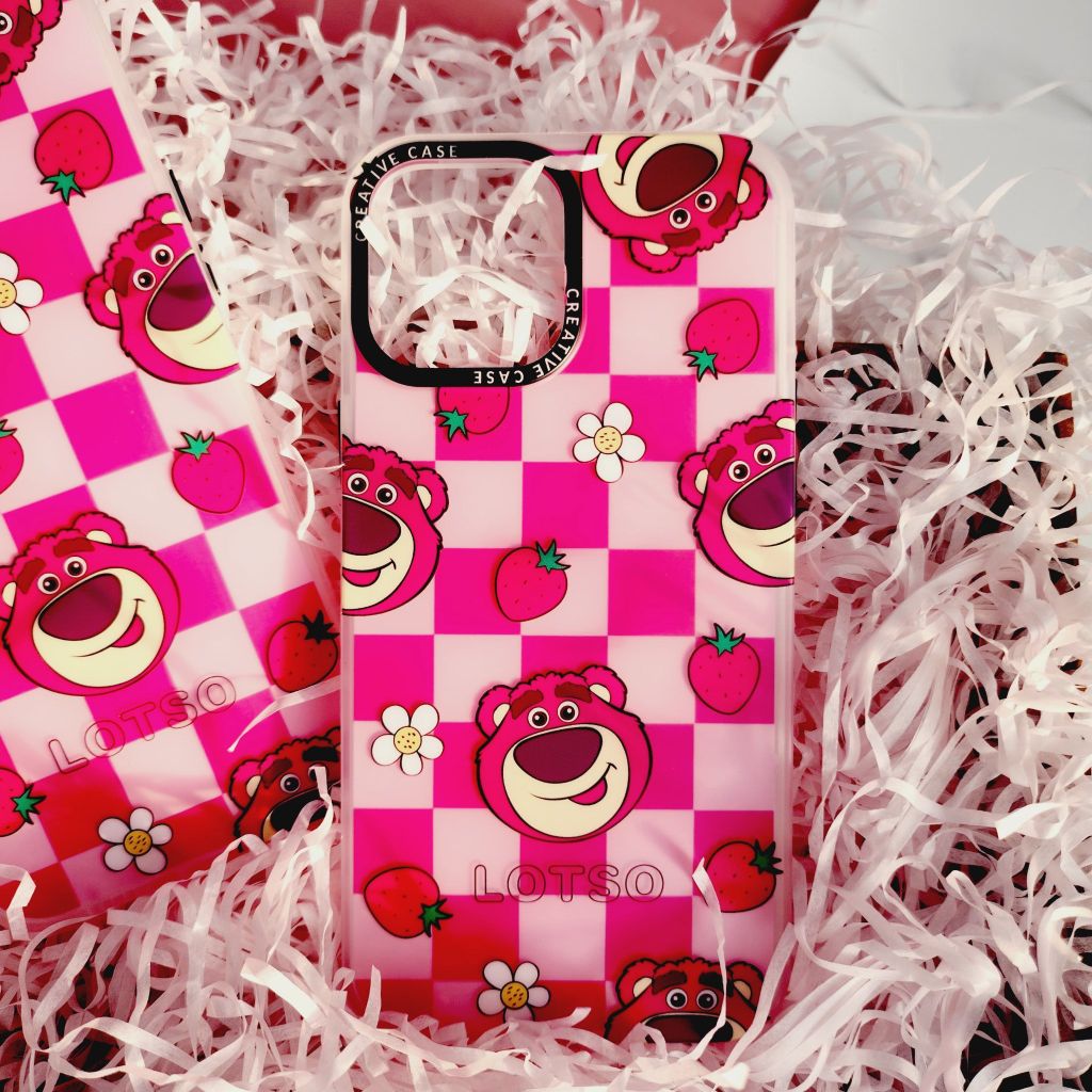 Case Ốp điện thoại Gấu dâu Lotso Chất nhám Hoạ tiết IN 3D iPhone 11/12/13/14/Pro/Promax