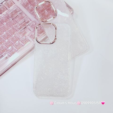 Case Ốp điện thoại iPhone Nền Trắng Ánh Xà Cừ Bling Bling Camera viền vàng Siêu Sang iPhone 12/13/14/15/16/Pro/Promax