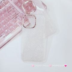 Case Ốp điện thoại iPhone Nền Trắng Ánh Xà Cừ Bling Bling Camera viền vàng Siêu Sang iPhone 12/13/14/15/16/Pro/Promax