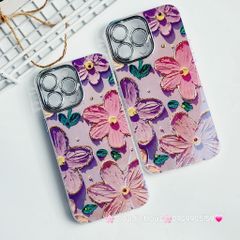 Case Ốp điện thoại iPhone Hoa To Hologram Nền Tím Đính đá Camera iPhone 11/12/13/14/15/Pro/Promax