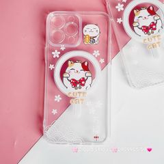 Case Ốp điện thoại iPhone Trong Magsafe Mèo may mắn Cute Cat kèm Popsocket iPhone 11/12/13/14/15/Pro/Plus/Promax - TẾT