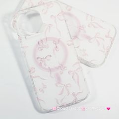 Case Ốp điện thoại iPhone Magsafe Nền Trắng Nơ Hồng PopSocket iPhone 12/13/14/15/16/Pro/Promax