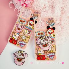 Case Ốp điện thoại iPhone Mèo May Mắn Thần Tài Túi Tiền Kèm Popsocket dán iPhone 11/12/13/14/15/Pro/Promax
